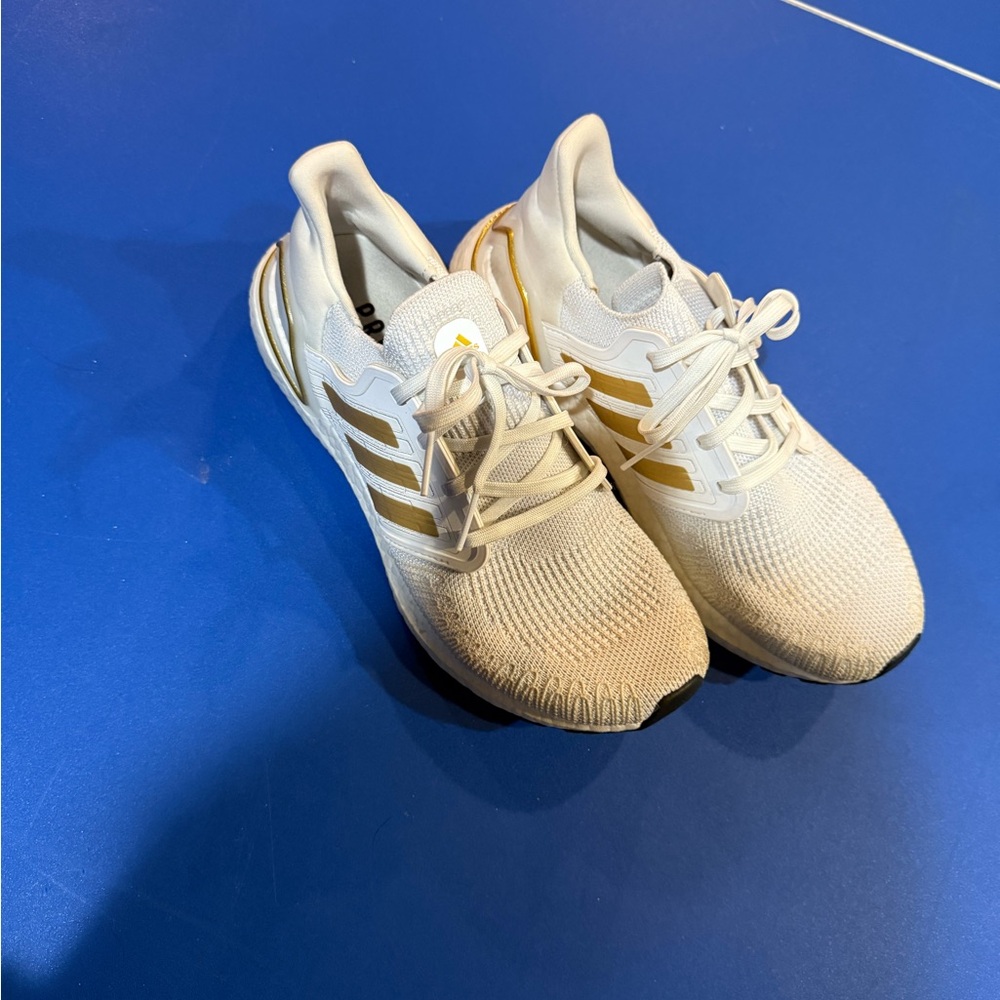 Women’s Adidas ultra-boost White and Gold Running Shoes